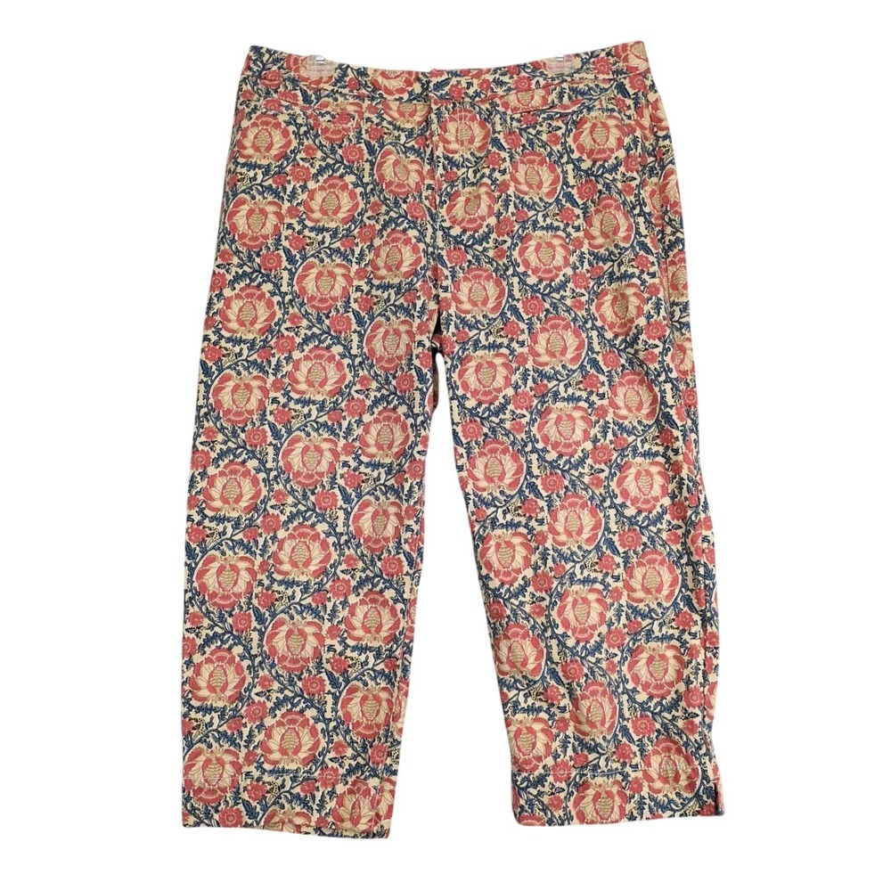 Liz Claiborne Audra Floral Capri Pants Womens 16 35x22" Cotton Boho Cottagecore
